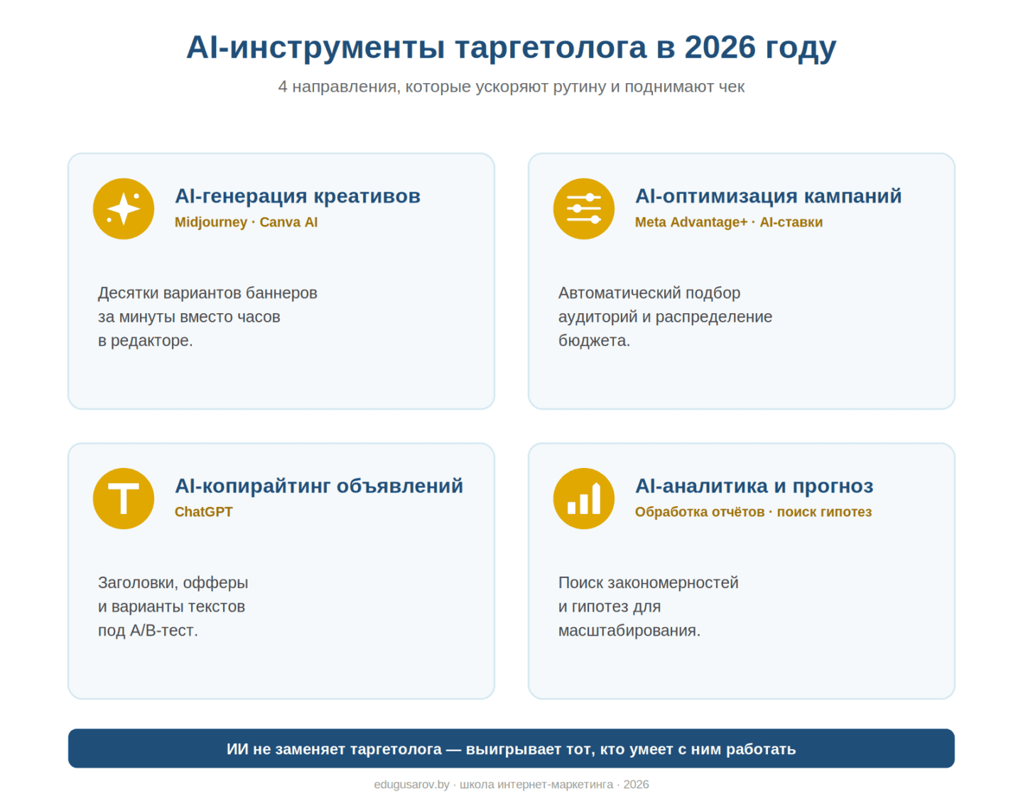 Схема: AI-инструменты таргетолога в 2026 году